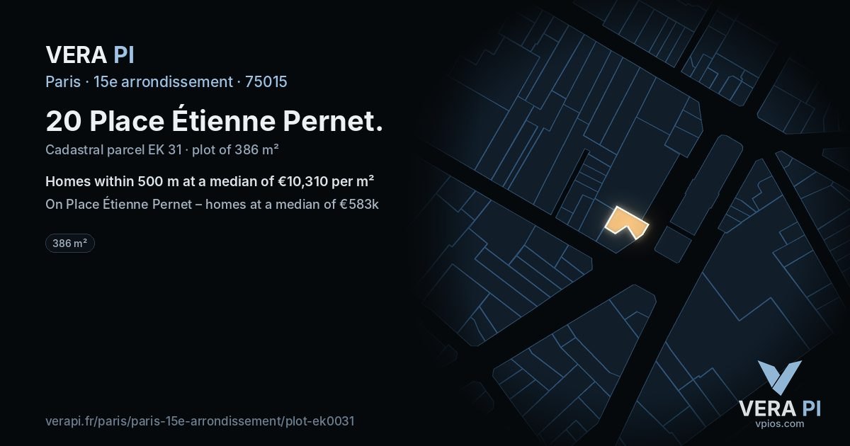 20 Place Étienne Pernet, 15e arrondissement at night – the plot lit, the parcels around coloured by the prices near them