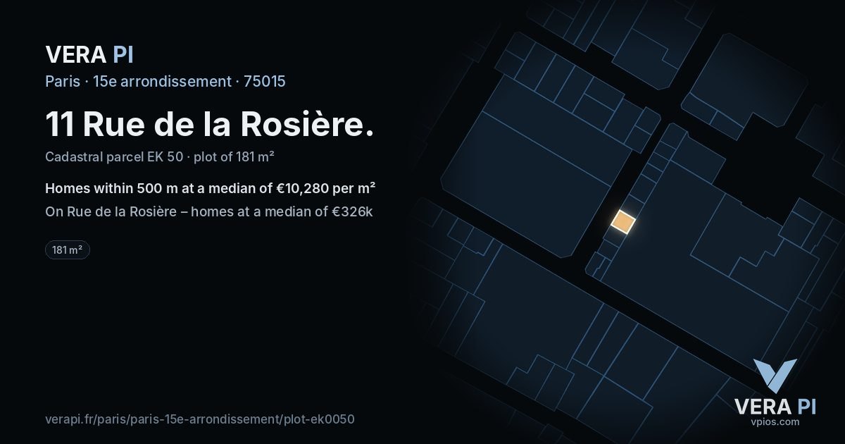 11 Rue de la Rosière, 15e arrondissement at night – the plot lit, the parcels around coloured by the prices near them