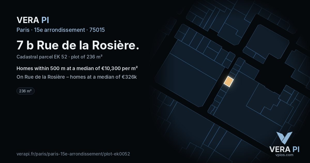 7 b Rue de la Rosière, 15e arrondissement at night – the plot lit, the parcels around coloured by the prices near them