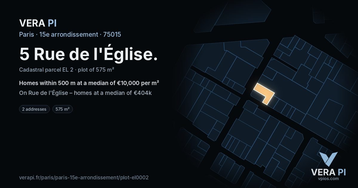 5 Rue de l'Église, 15e arrondissement at night – the plot lit, the parcels around coloured by the prices near them