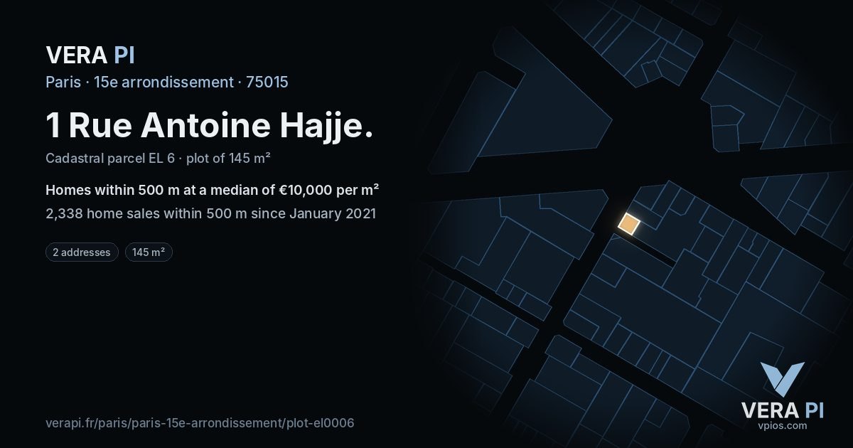 1 Rue Antoine Hajje, 15e arrondissement at night – the plot lit, the parcels around coloured by the prices near them