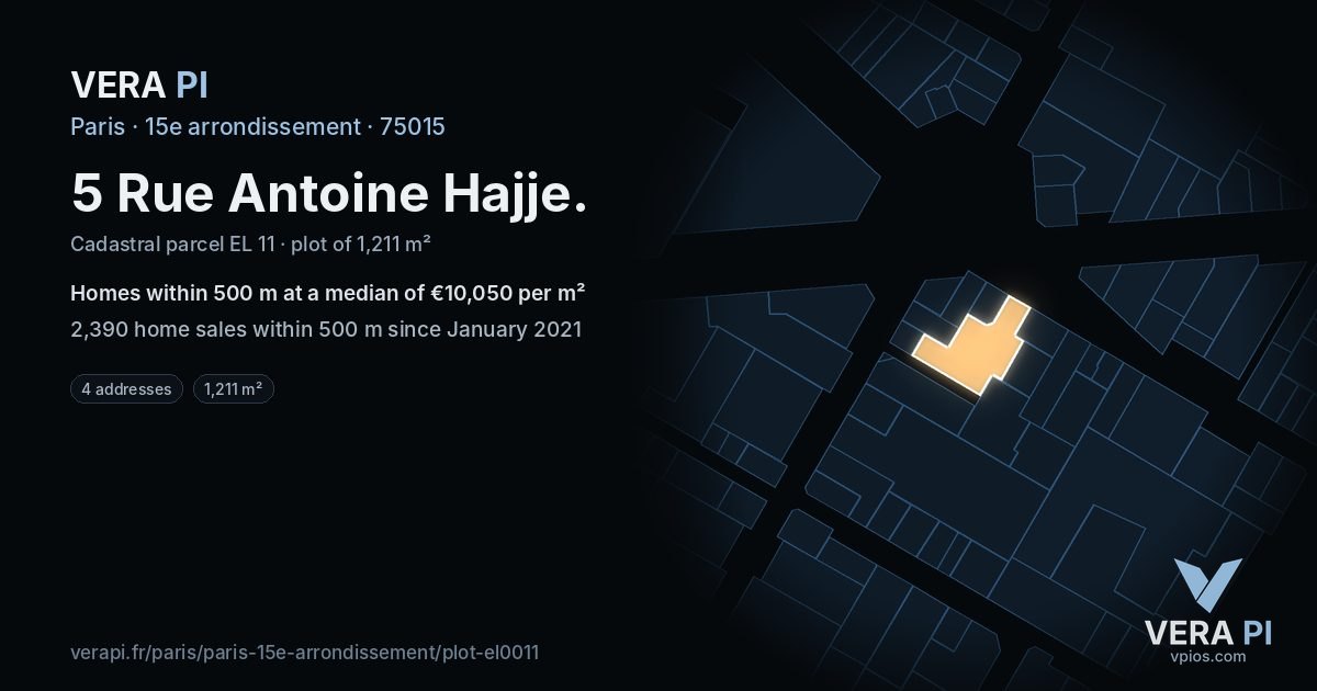 5 Rue Antoine Hajje, 15e arrondissement at night – the plot lit, the parcels around coloured by the prices near them