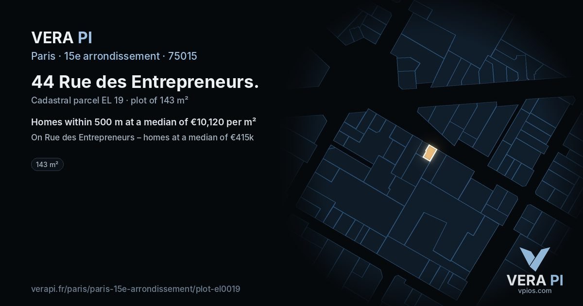 44 Rue des Entrepreneurs, 15e arrondissement at night – the plot lit, the parcels around coloured by the prices near them