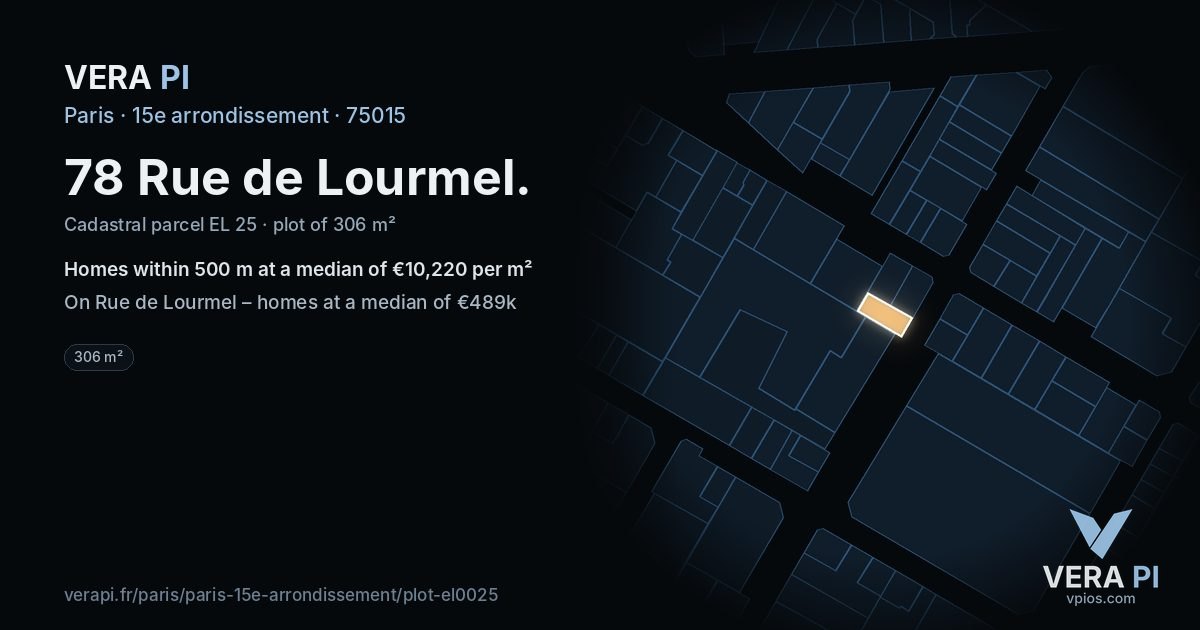 78 Rue de Lourmel, 15e arrondissement at night – the plot lit, the parcels around coloured by the prices near them