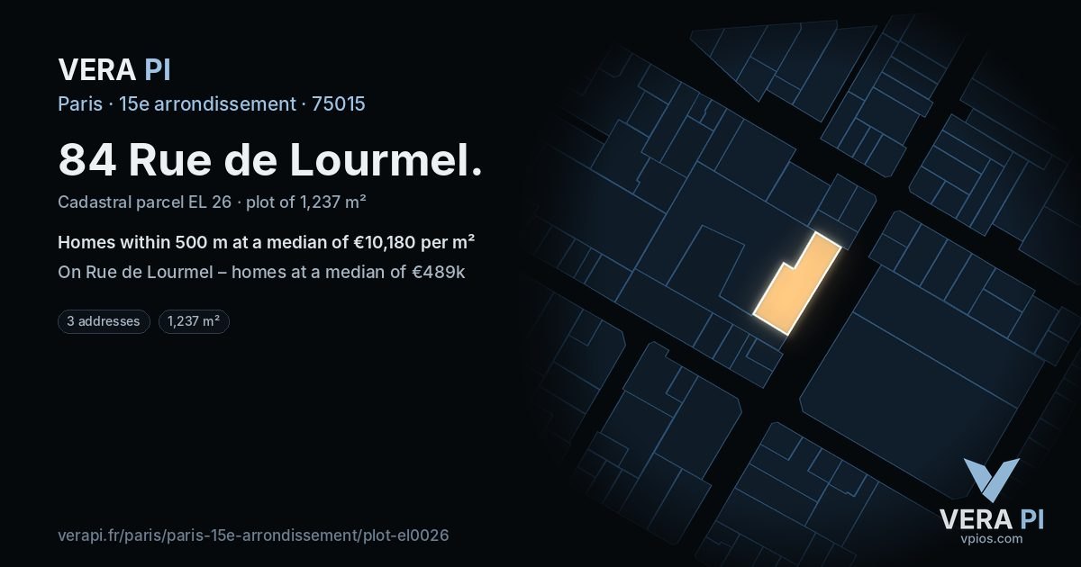 84 Rue de Lourmel, 15e arrondissement at night – the plot lit, the parcels around coloured by the prices near them