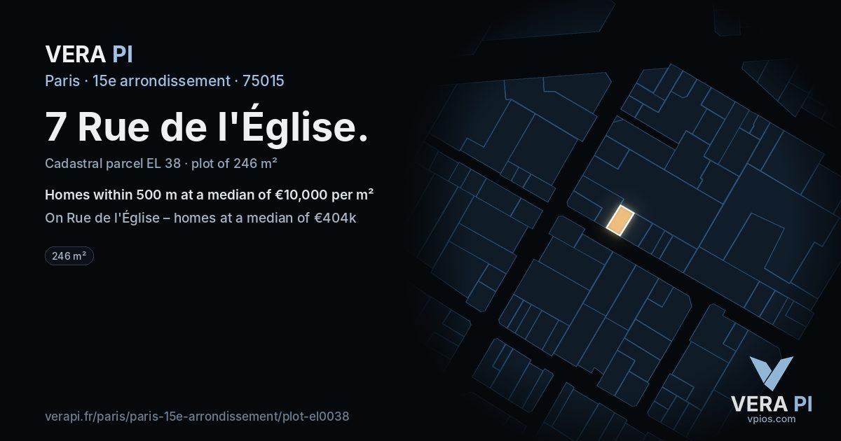 7 Rue de l'Église, 15e arrondissement at night – the plot lit, the parcels around coloured by the prices near them
