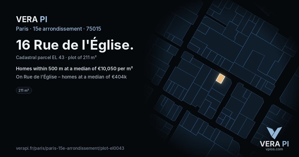 16 Rue de l'Église, 15e arrondissement at night – the plot lit, the parcels around coloured by the prices near them