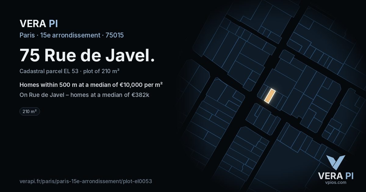 75 Rue de Javel, 15e arrondissement at night – the plot lit, the parcels around coloured by the prices near them