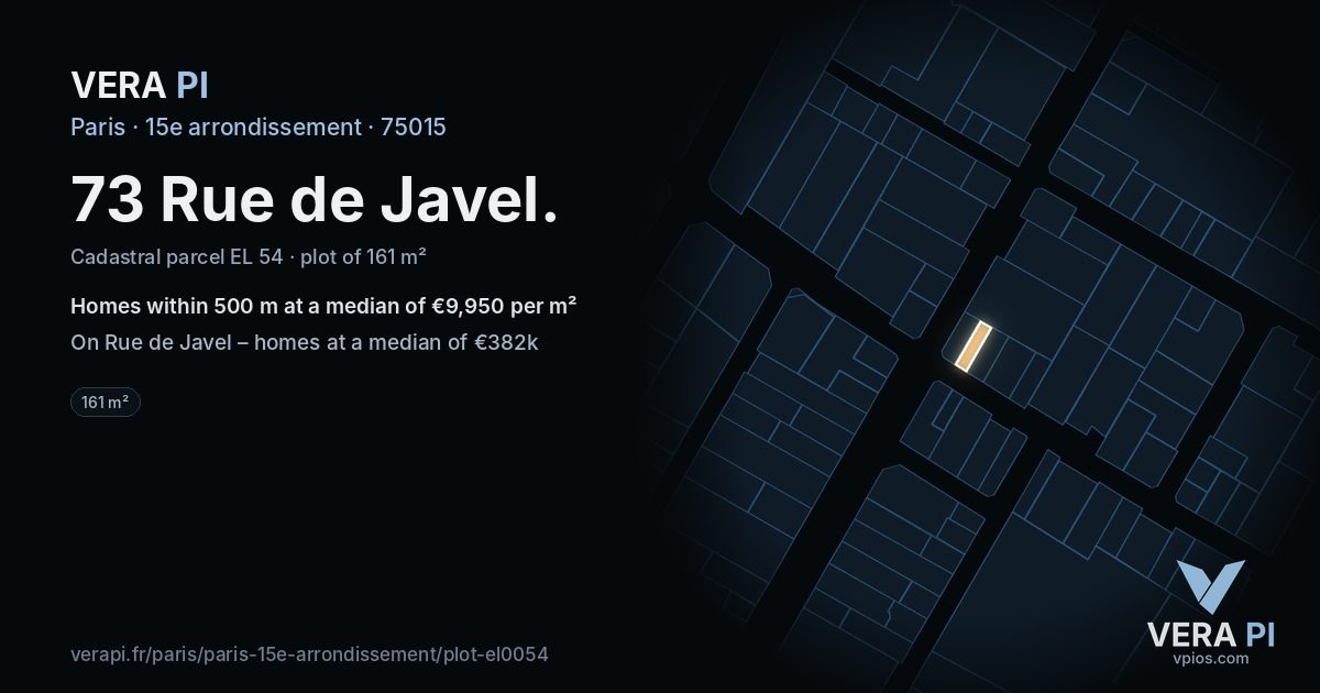 73 Rue de Javel, 15e arrondissement at night – the plot lit, the parcels around coloured by the prices near them