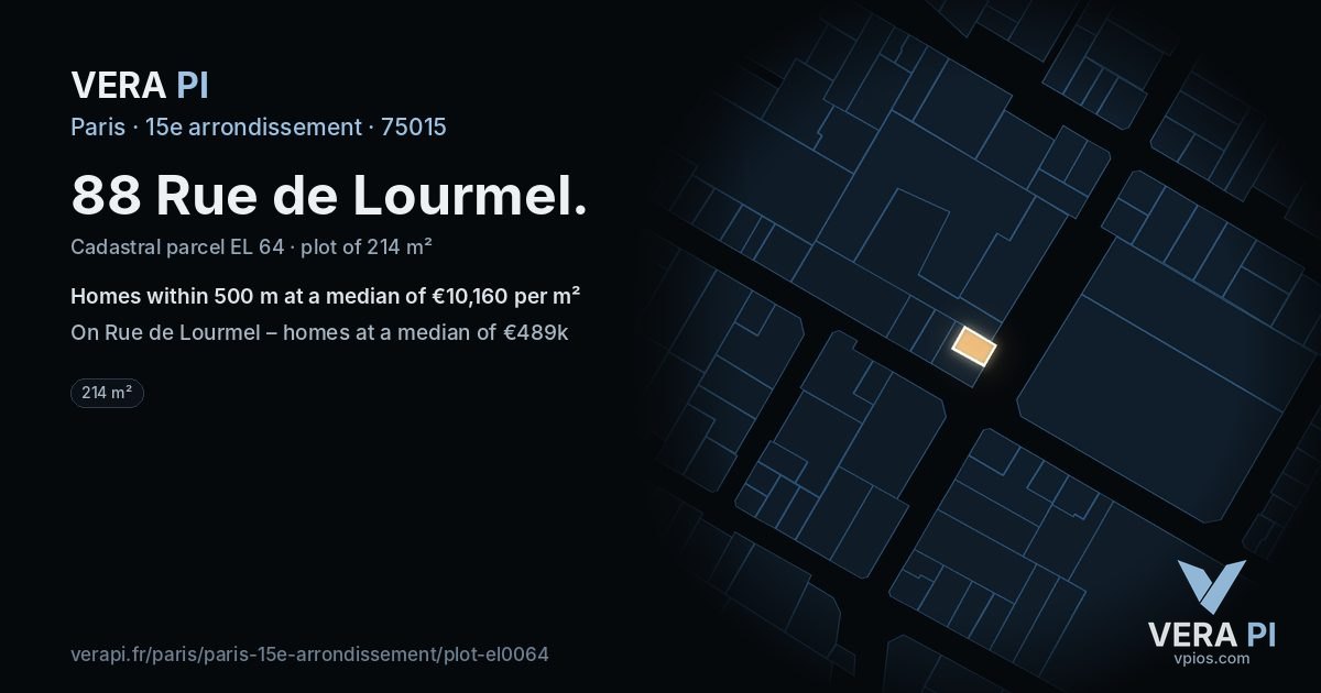 88 Rue de Lourmel, 15e arrondissement at night – the plot lit, the parcels around coloured by the prices near them