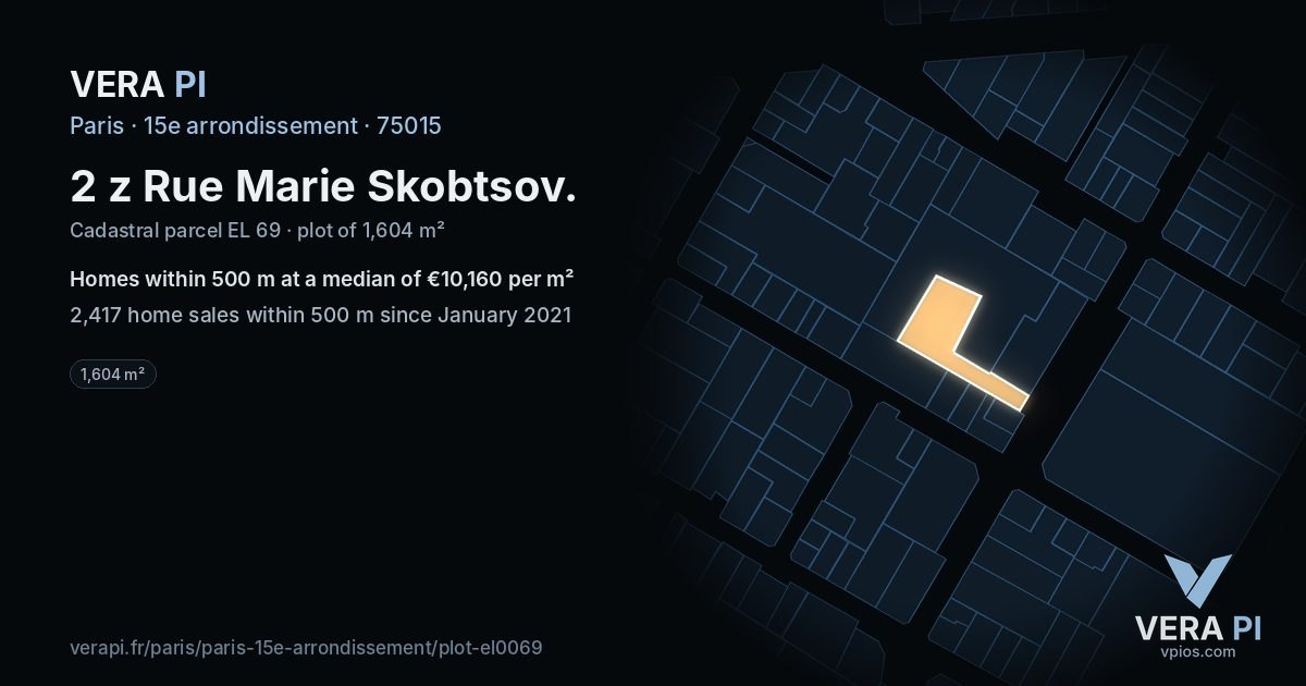 2 z Rue Marie Skobtsov, 15e arrondissement at night – the plot lit, the parcels around coloured by the prices near them