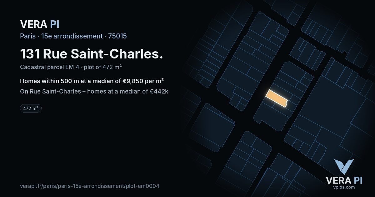 131 Rue Saint-Charles, 15e arrondissement at night – the plot lit, the parcels around coloured by the prices near them