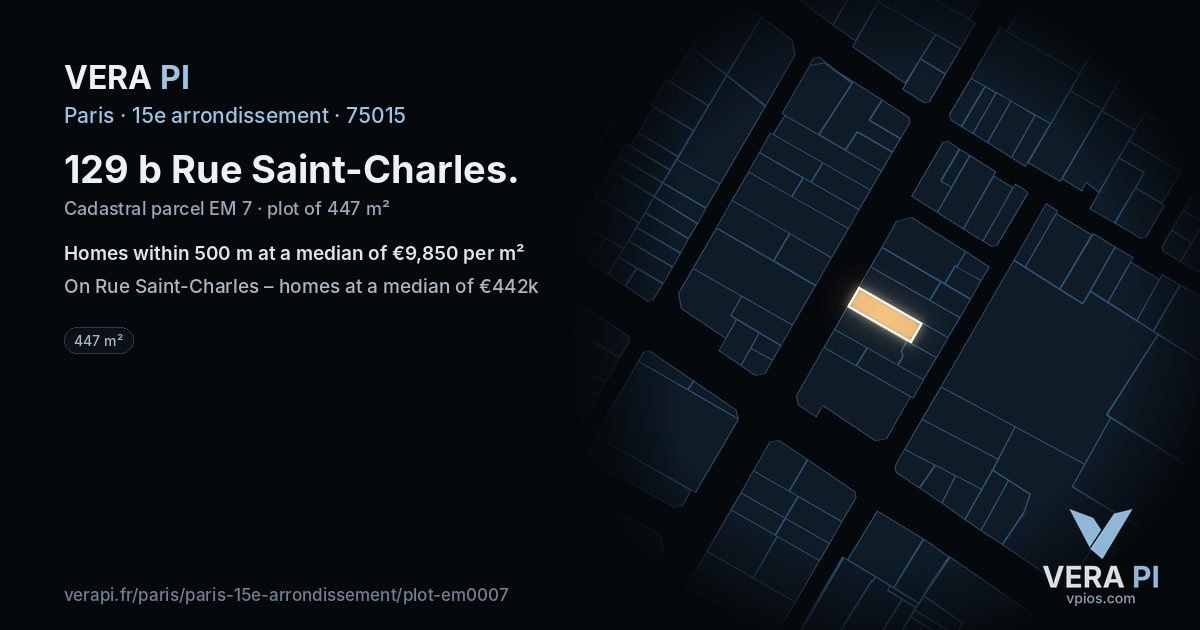 129 b Rue Saint-Charles, 15e arrondissement at night – the plot lit, the parcels around coloured by the prices near them