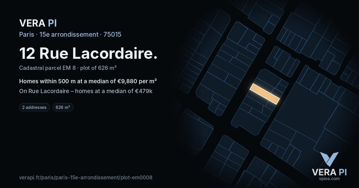 12 Rue Lacordaire, 15e arrondissement at night – the plot lit, the parcels around coloured by the prices near them