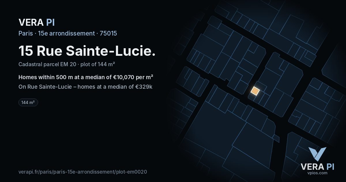 15 Rue Sainte-Lucie, 15e arrondissement at night – the plot lit, the parcels around coloured by the prices near them