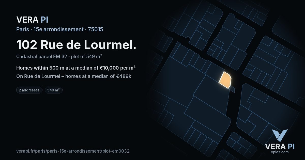 102 Rue de Lourmel, 15e arrondissement at night – the plot lit, the parcels around coloured by the prices near them