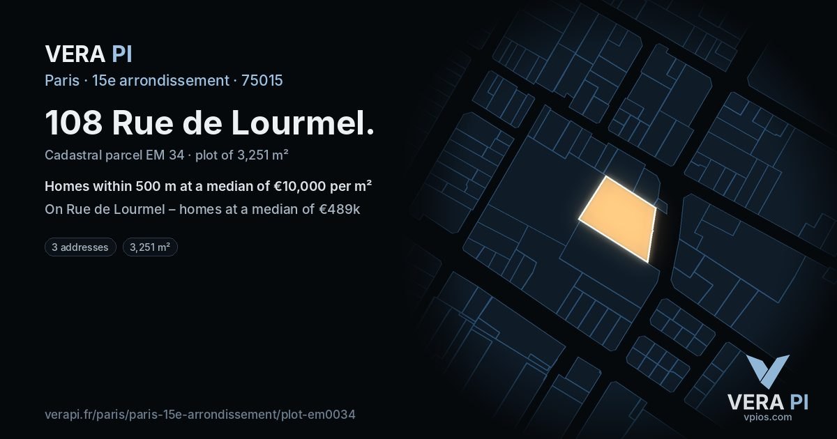 108 Rue de Lourmel, 15e arrondissement at night – the plot lit, the parcels around coloured by the prices near them