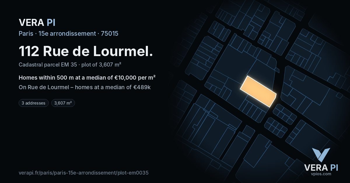 112 Rue de Lourmel, 15e arrondissement at night – the plot lit, the parcels around coloured by the prices near them