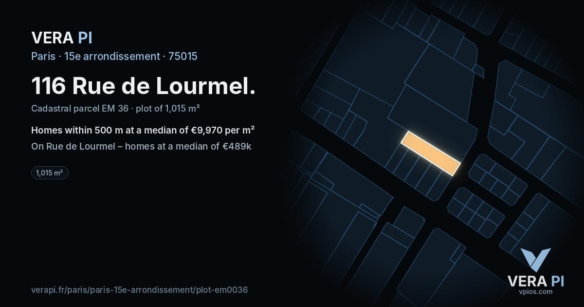 116 Rue de Lourmel, 15e arrondissement at night – the plot lit, the parcels around coloured by the prices near them