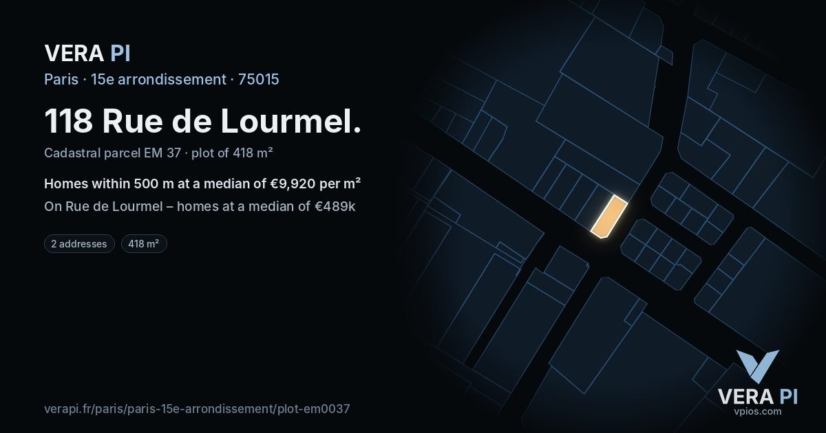 118 Rue de Lourmel, 15e arrondissement at night – the plot lit, the parcels around coloured by the prices near them