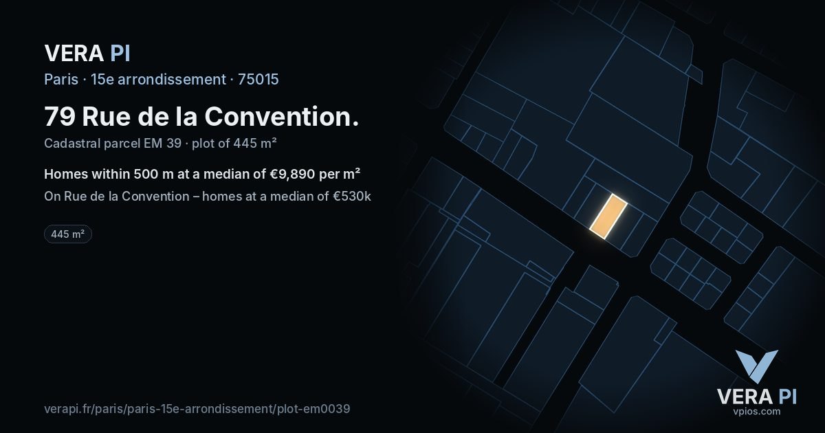 79 Rue de la Convention, 15e arrondissement at night – the plot lit, the parcels around coloured by the prices near them