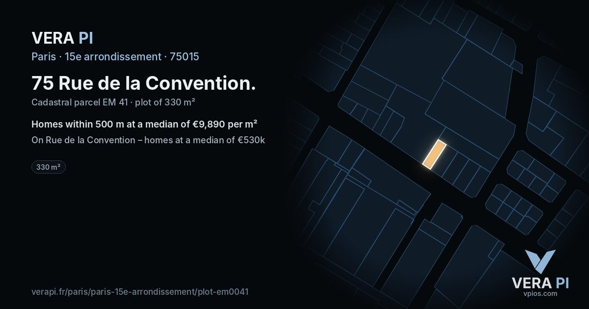 75 Rue de la Convention, 15e arrondissement at night – the plot lit, the parcels around coloured by the prices near them