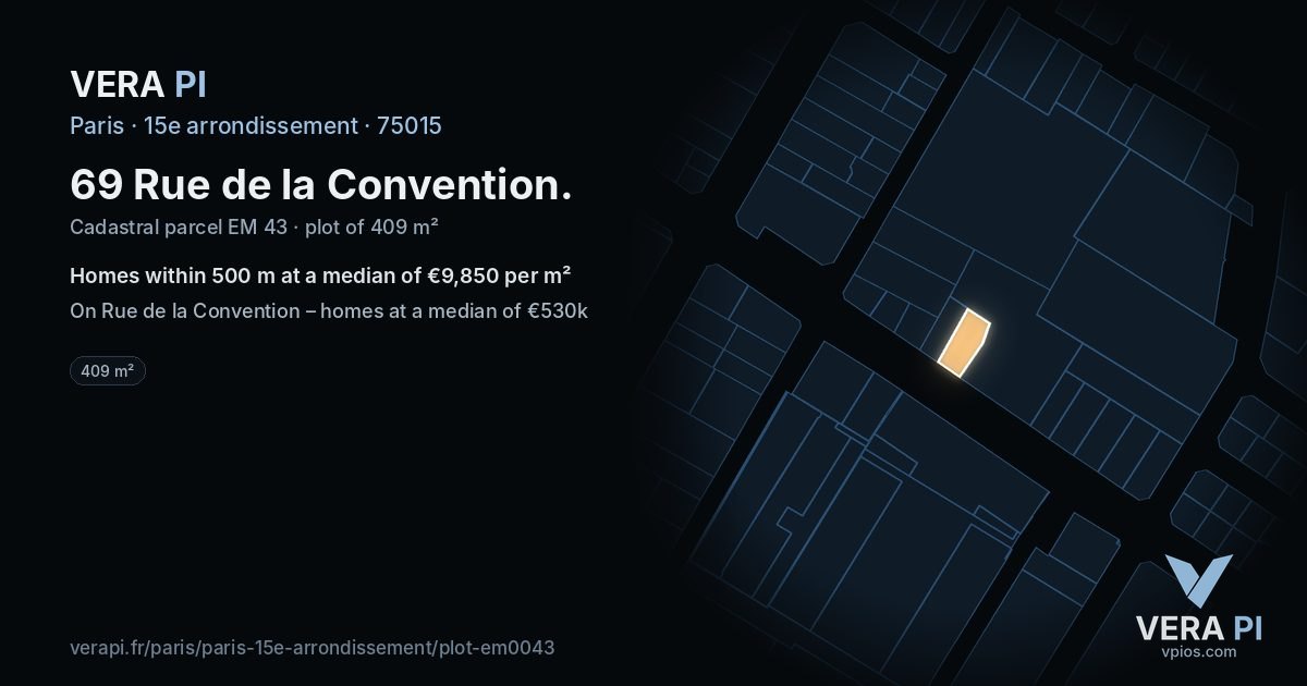 69 Rue de la Convention, 15e arrondissement at night – the plot lit, the parcels around coloured by the prices near them