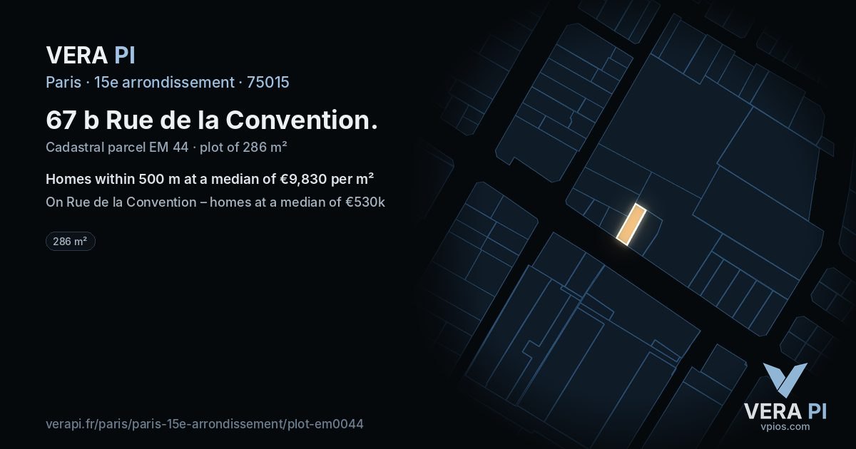 67 b Rue de la Convention, 15e arrondissement at night – the plot lit, the parcels around coloured by the prices near them