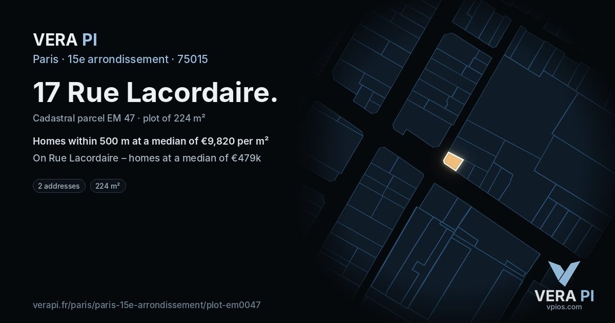17 Rue Lacordaire, 15e arrondissement at night – the plot lit, the parcels around coloured by the prices near them