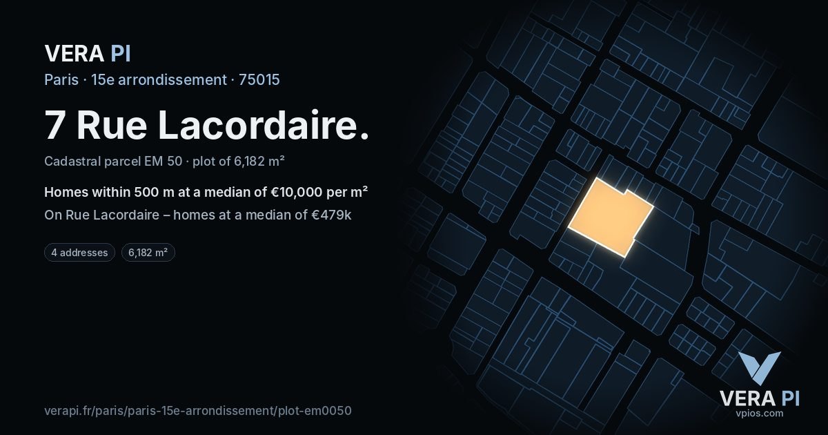 7 Rue Lacordaire, 15e arrondissement at night – the plot lit, the parcels around coloured by the prices near them