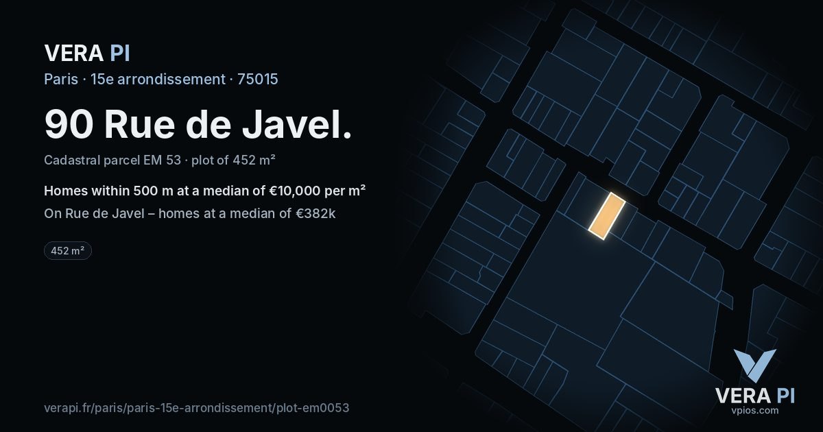 90 Rue de Javel, 15e arrondissement at night – the plot lit, the parcels around coloured by the prices near them