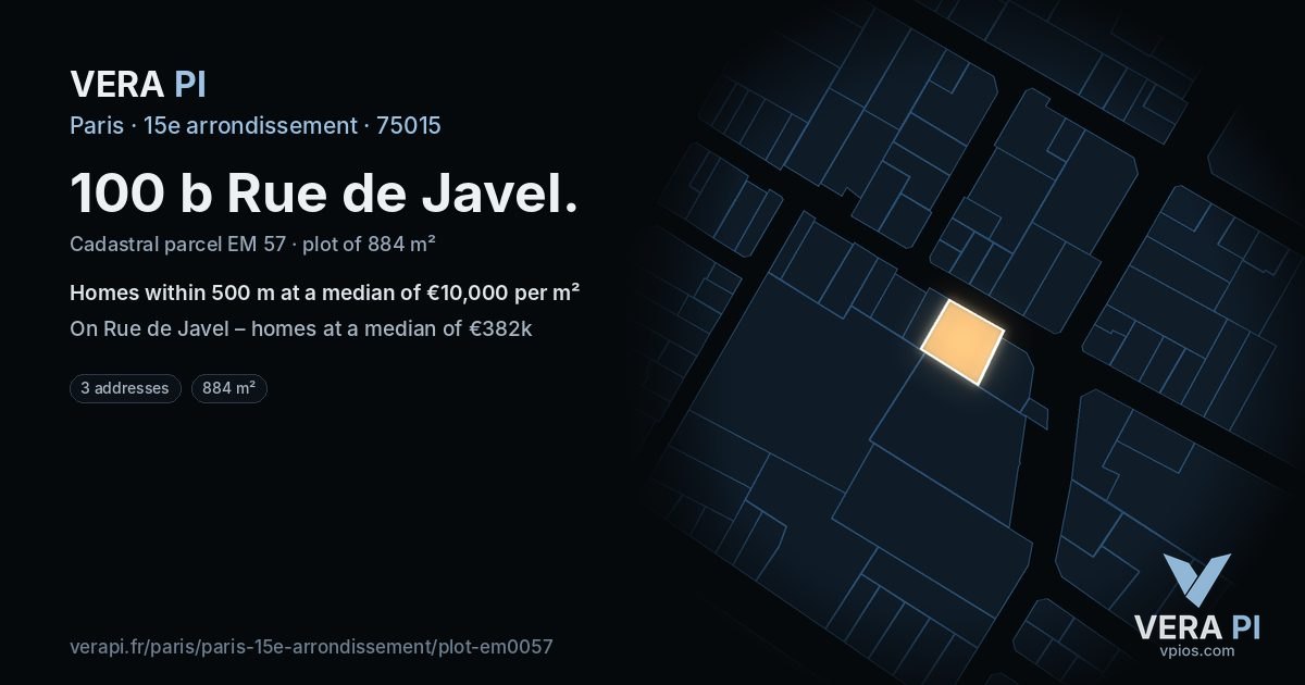 100 b Rue de Javel, 15e arrondissement at night – the plot lit, the parcels around coloured by the prices near them