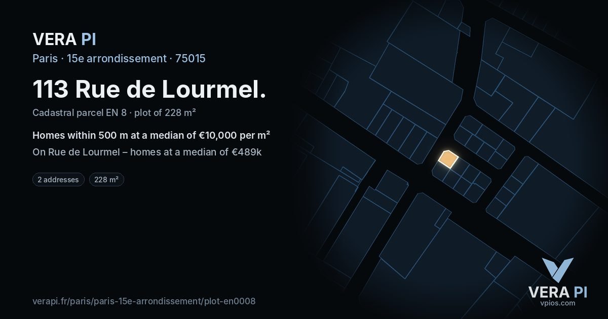 113 Rue de Lourmel, 15e arrondissement at night – the plot lit, the parcels around coloured by the prices near them