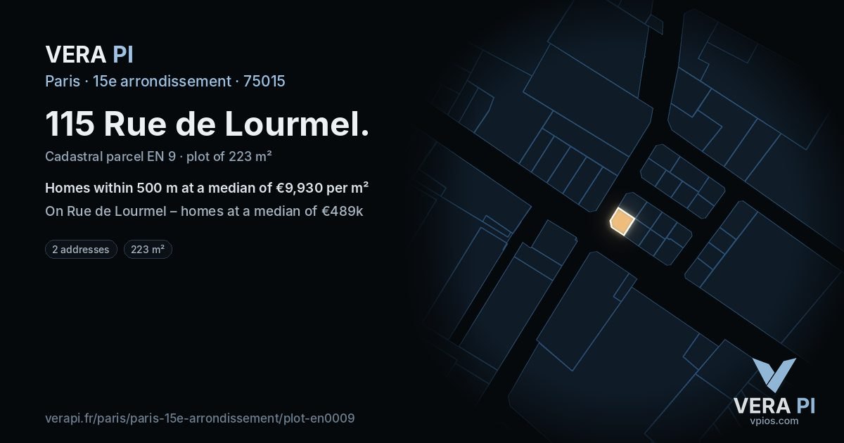 115 Rue de Lourmel, 15e arrondissement at night – the plot lit, the parcels around coloured by the prices near them