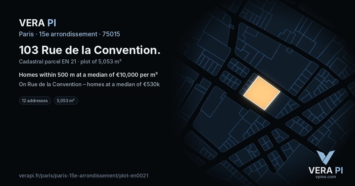 103 Rue de la Convention, 15e arrondissement at night – the plot lit, the parcels around coloured by the prices near them