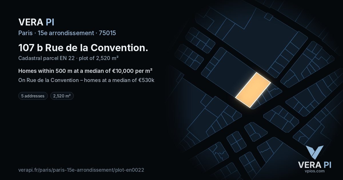 107 b Rue de la Convention, 15e arrondissement at night – the plot lit, the parcels around coloured by the prices near them