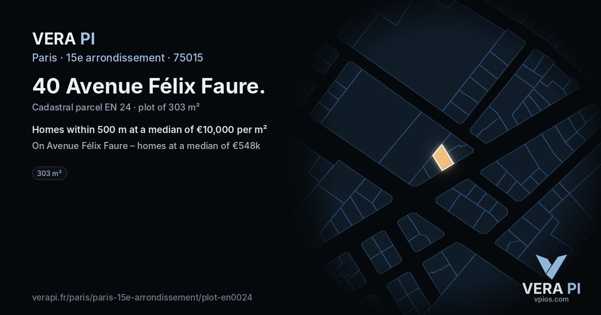 40 Avenue Félix Faure, 15e arrondissement at night – the plot lit, the parcels around coloured by the prices near them