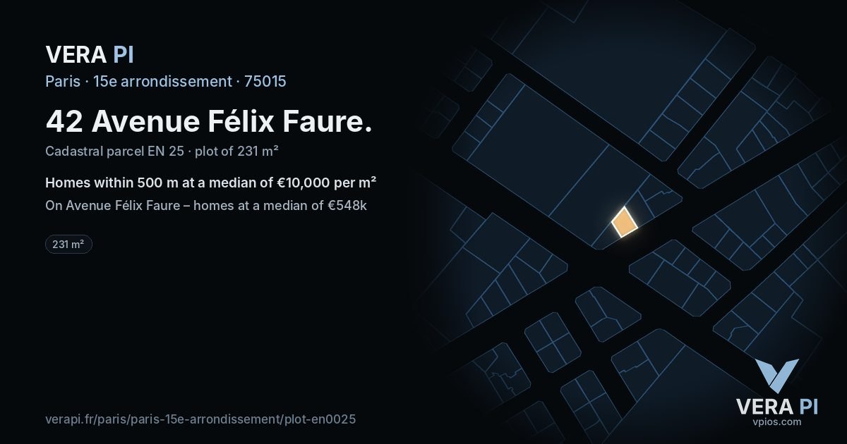 42 Avenue Félix Faure, 15e arrondissement at night – the plot lit, the parcels around coloured by the prices near them