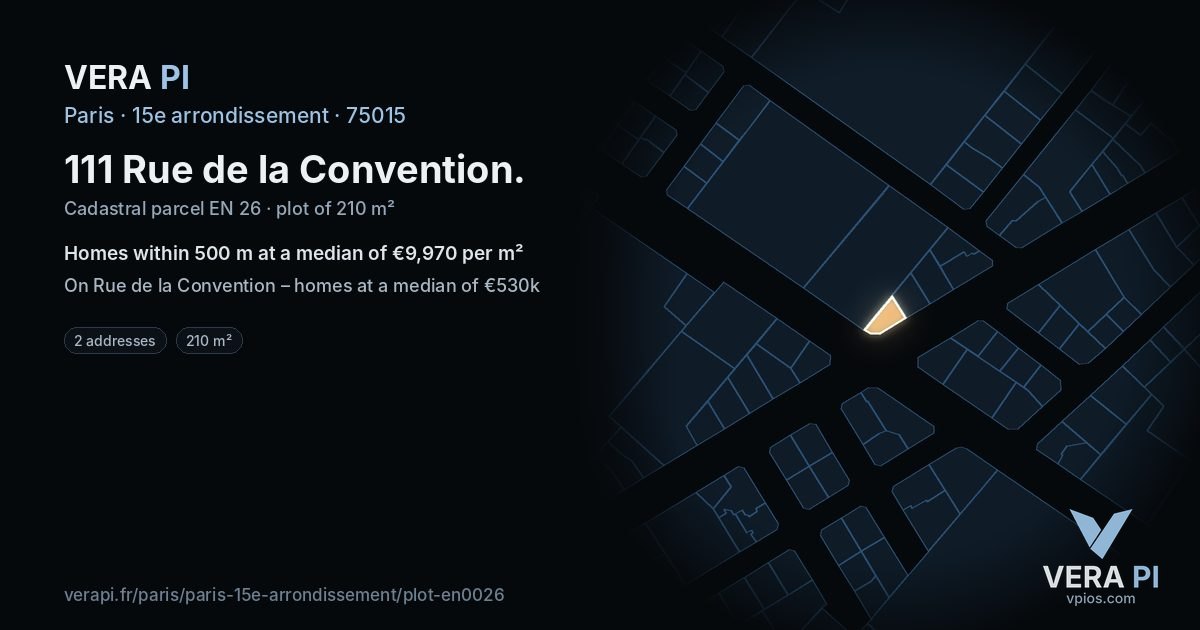 111 Rue de la Convention, 15e arrondissement at night – the plot lit, the parcels around coloured by the prices near them