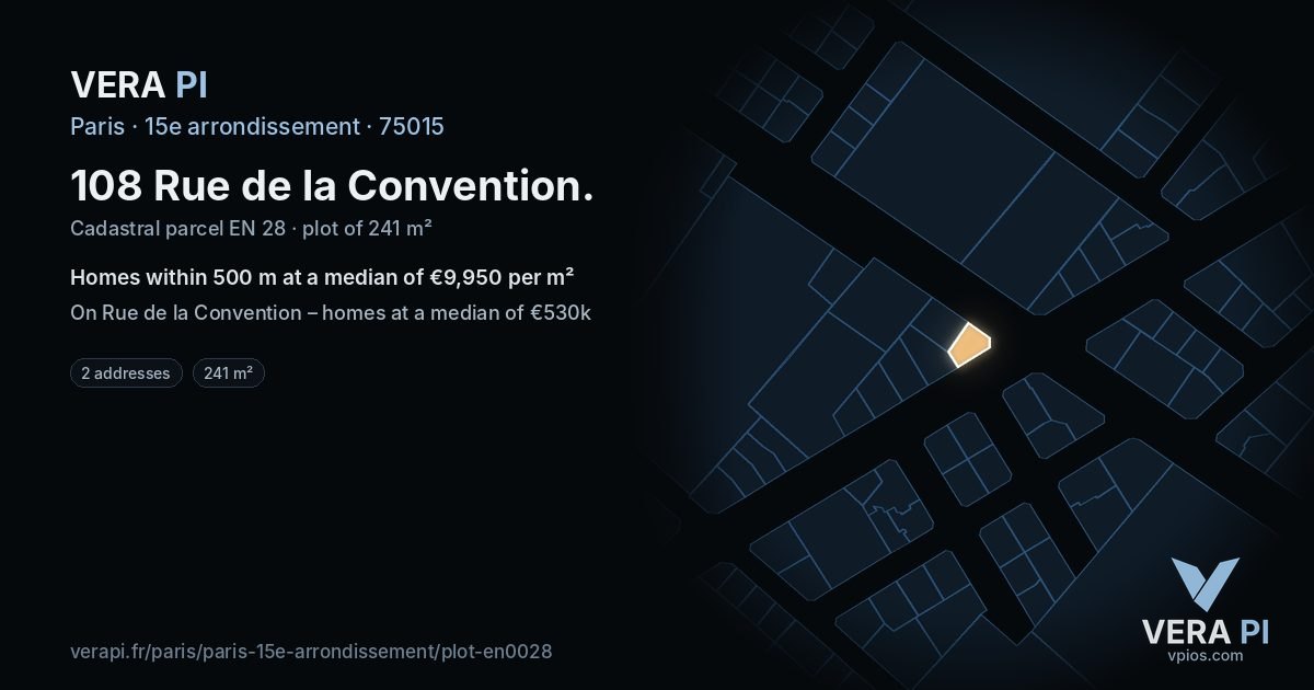 108 Rue de la Convention, 15e arrondissement at night – the plot lit, the parcels around coloured by the prices near them