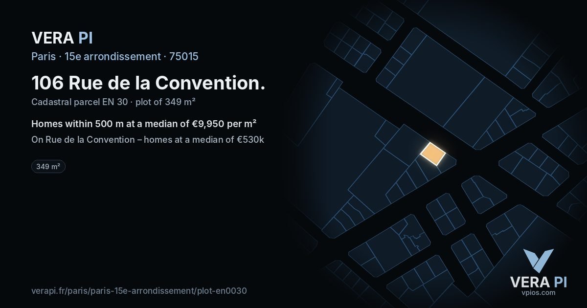 106 Rue de la Convention, 15e arrondissement at night – the plot lit, the parcels around coloured by the prices near them