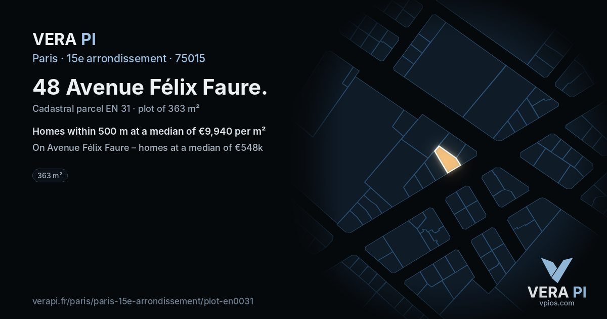48 Avenue Félix Faure, 15e arrondissement at night – the plot lit, the parcels around coloured by the prices near them