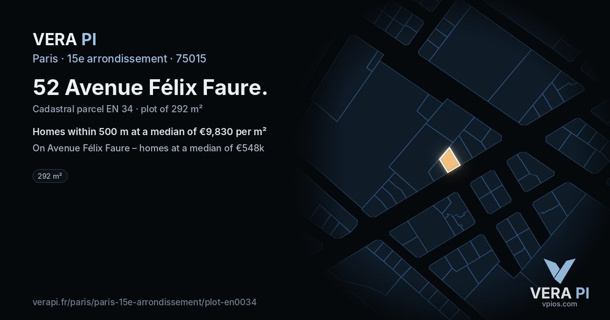 52 Avenue Félix Faure, 15e arrondissement at night – the plot lit, the parcels around coloured by the prices near them
