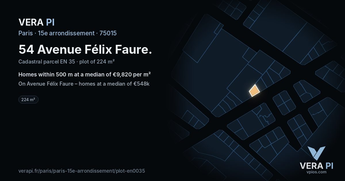 54 Avenue Félix Faure, 15e arrondissement at night – the plot lit, the parcels around coloured by the prices near them