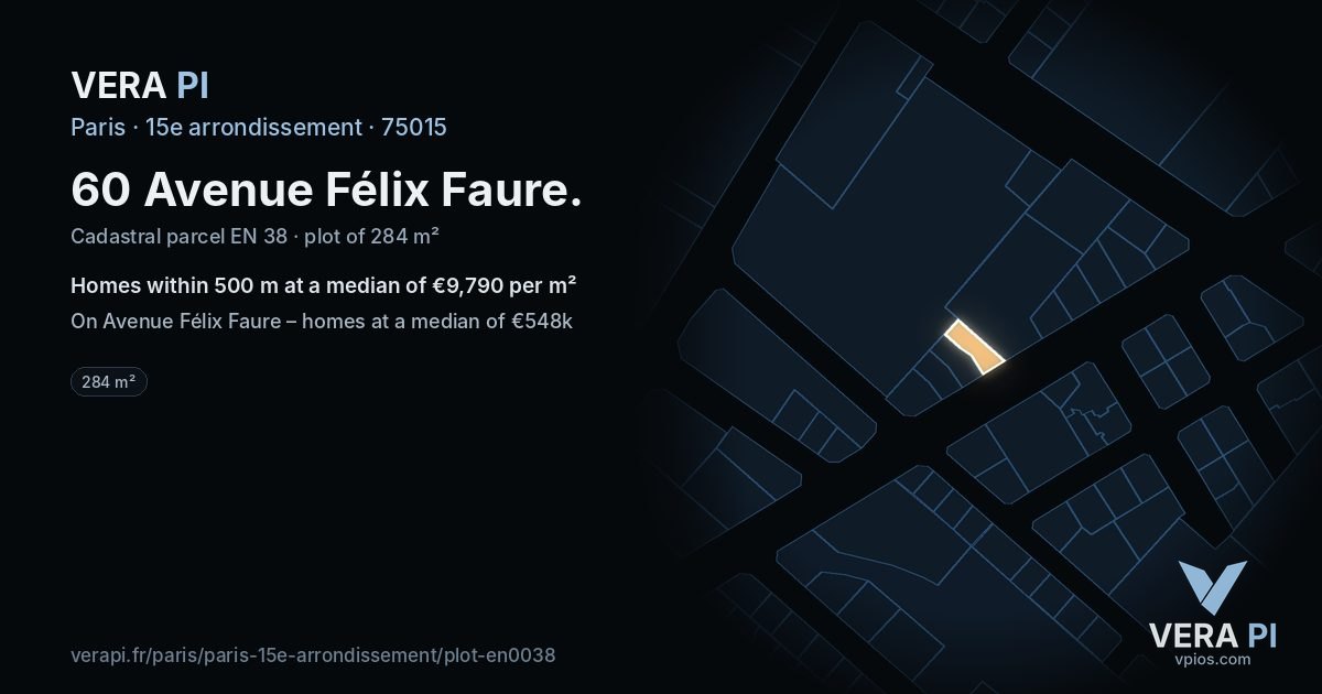 60 Avenue Félix Faure, 15e arrondissement at night – the plot lit, the parcels around coloured by the prices near them