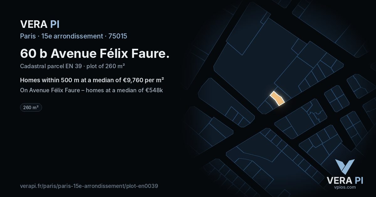60 b Avenue Félix Faure, 15e arrondissement at night – the plot lit, the parcels around coloured by the prices near them