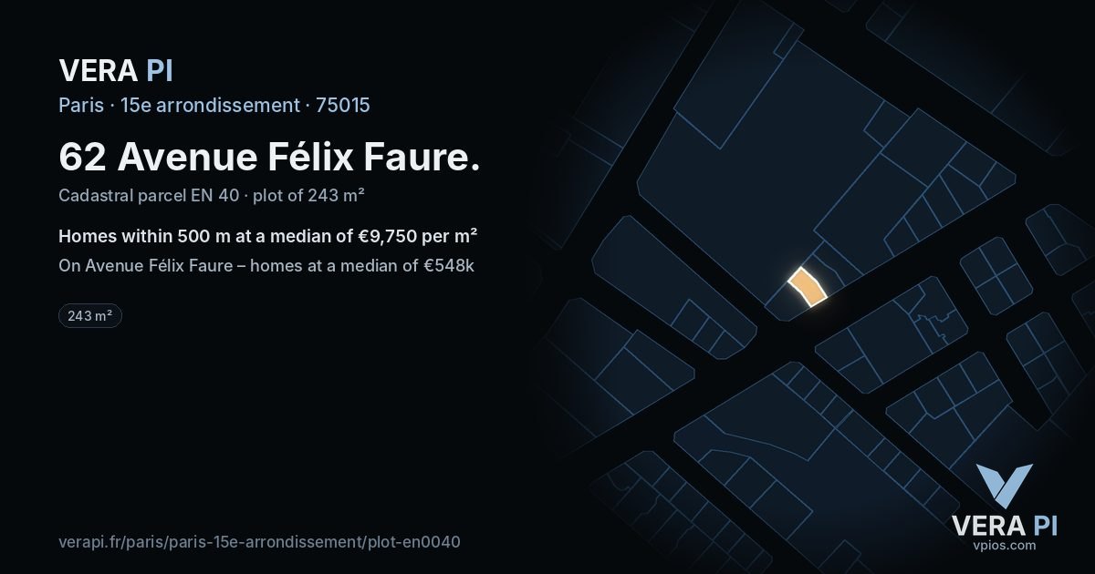 62 Avenue Félix Faure, 15e arrondissement at night – the plot lit, the parcels around coloured by the prices near them
