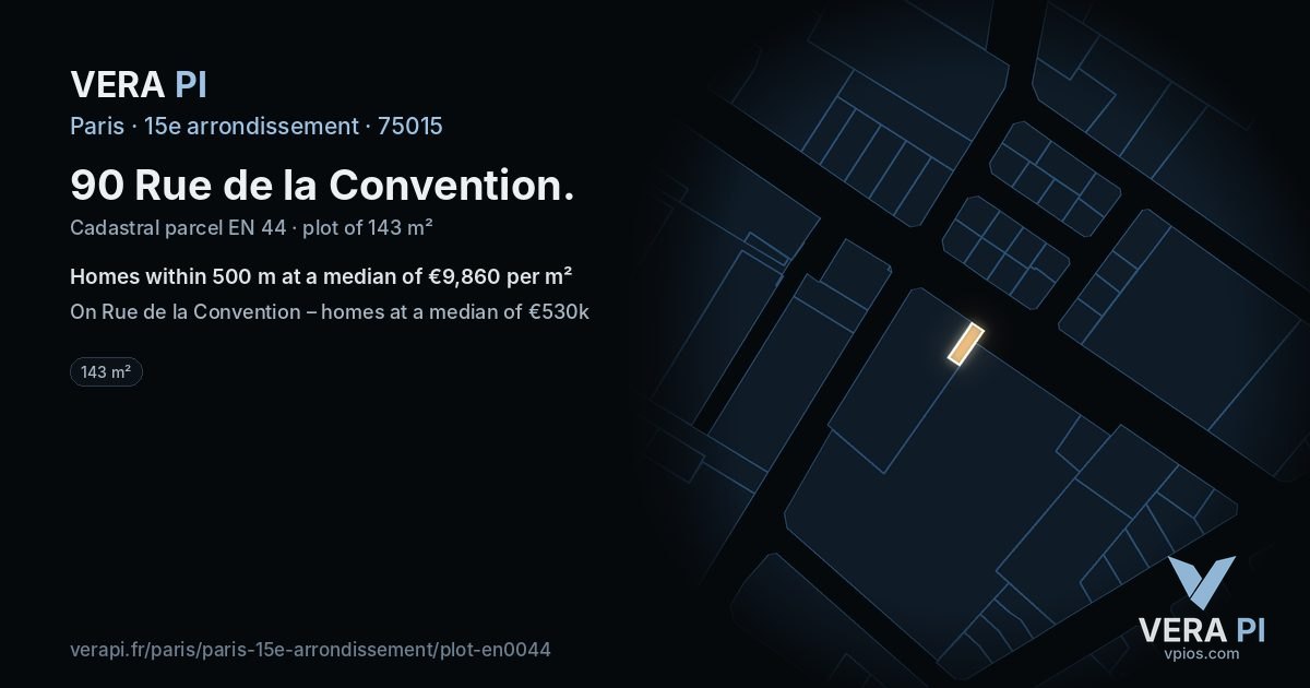 90 Rue de la Convention, 15e arrondissement at night – the plot lit, the parcels around coloured by the prices near them
