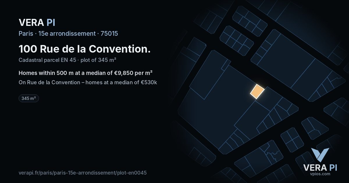 100 Rue de la Convention, 15e arrondissement at night – the plot lit, the parcels around coloured by the prices near them