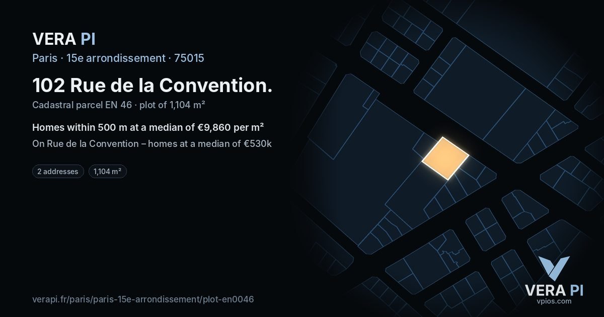 102 Rue de la Convention, 15e arrondissement at night – the plot lit, the parcels around coloured by the prices near them